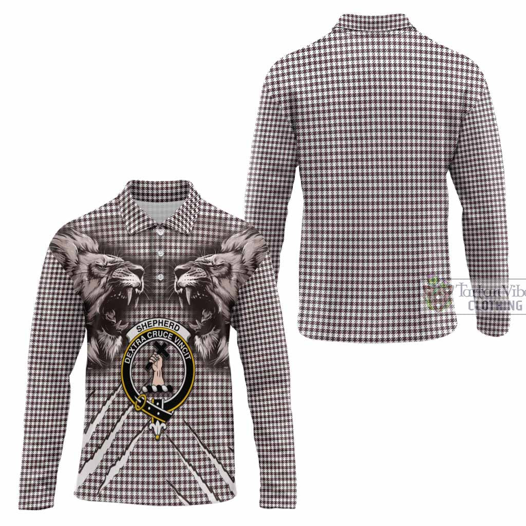 Shepherd Tartan Crest Long Sleeve Polo Shirt Ferocious Lion Style