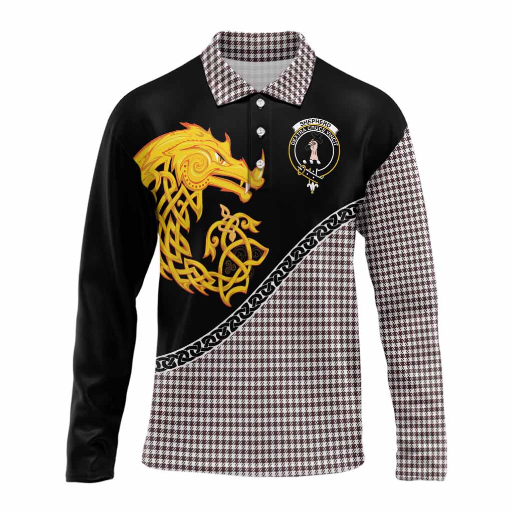 Shepherd Tartan Crest Long Sleeve Polo Shirt Legendary Dragon Knot Half Style