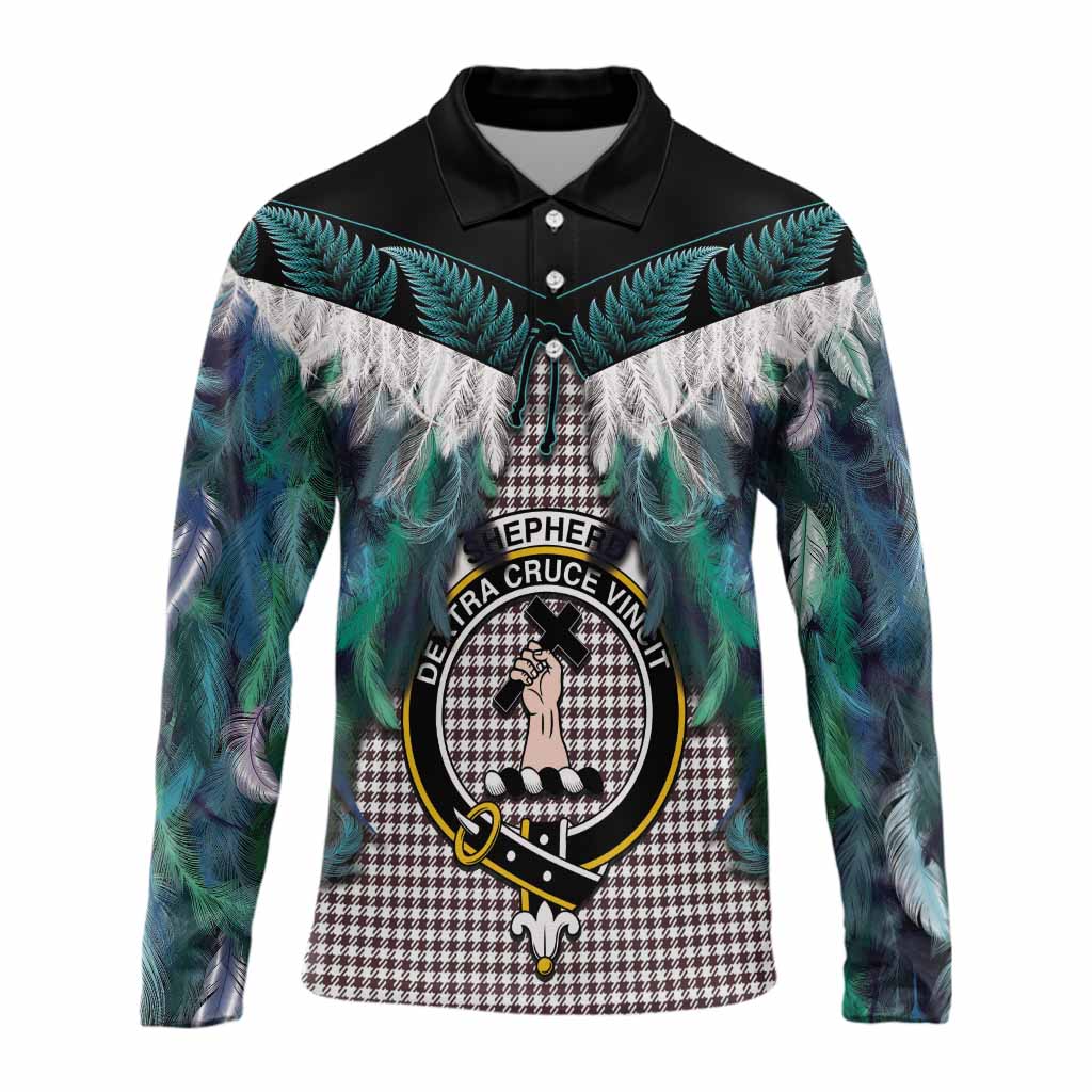Shepherd Tartan Crest Long Sleeve Polo Shirt New Zealand Maori Korowai Cloak