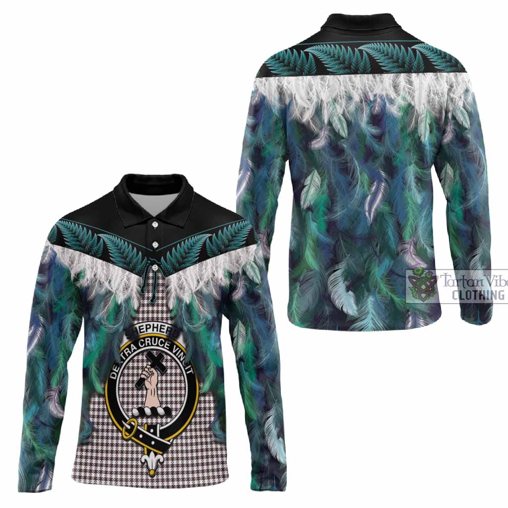 Shepherd Tartan Crest Long Sleeve Polo Shirt New Zealand Maori Korowai Cloak