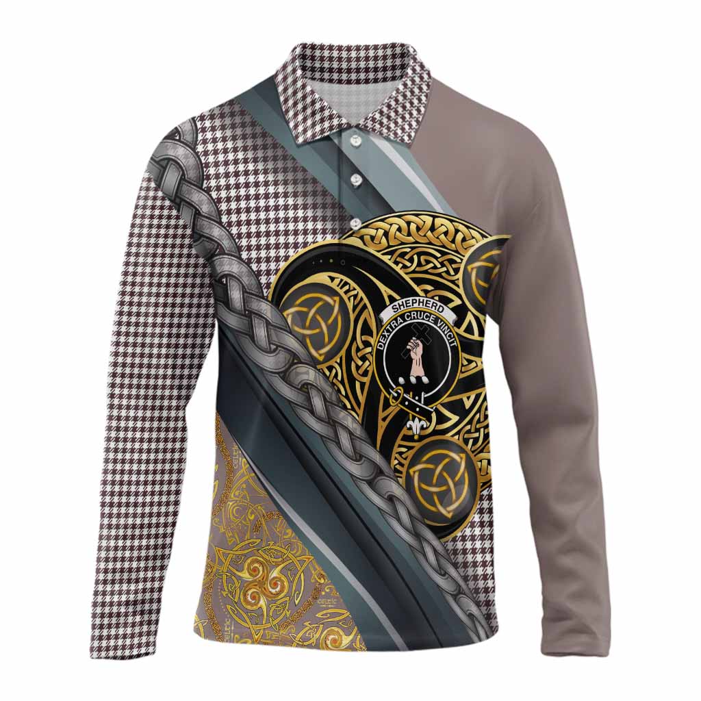 Shepherd Tartan Crest Long Sleeve Polo Shirt Scottish Triskele Celtic