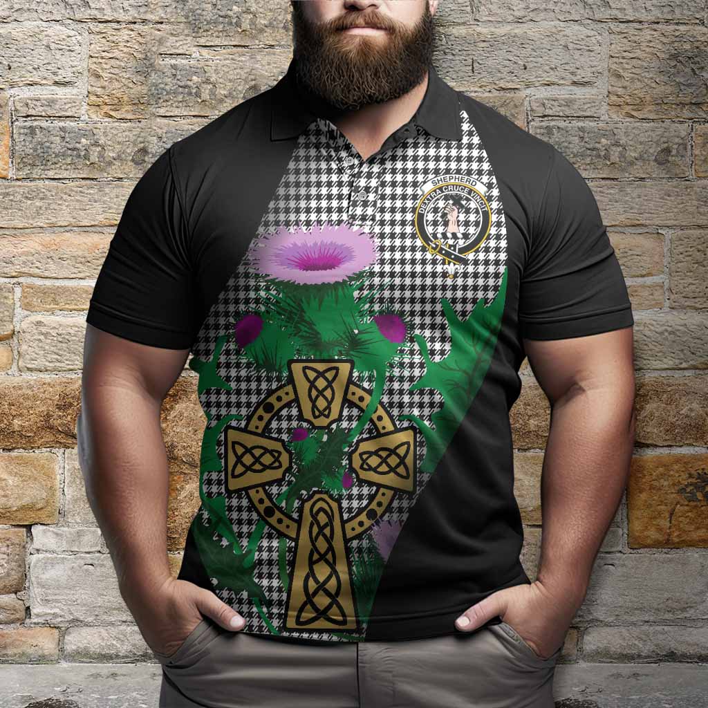 Shepherd Tartan Crest Polo Shirt Celtic Cross Thistle Flowers