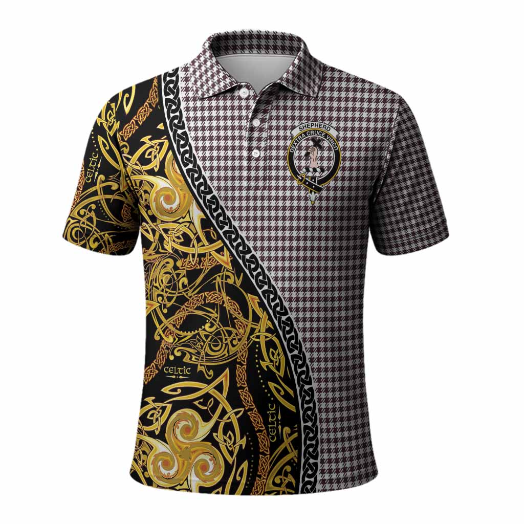 Shepherd Tartan Crest Polo Shirt Celtic Knot and Triple Trickle Spiral Symbols