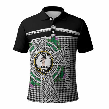 Shepherd Tartan Crest Polo Shirt Scottish Thistle Celtic Cross Alba Gu Brath