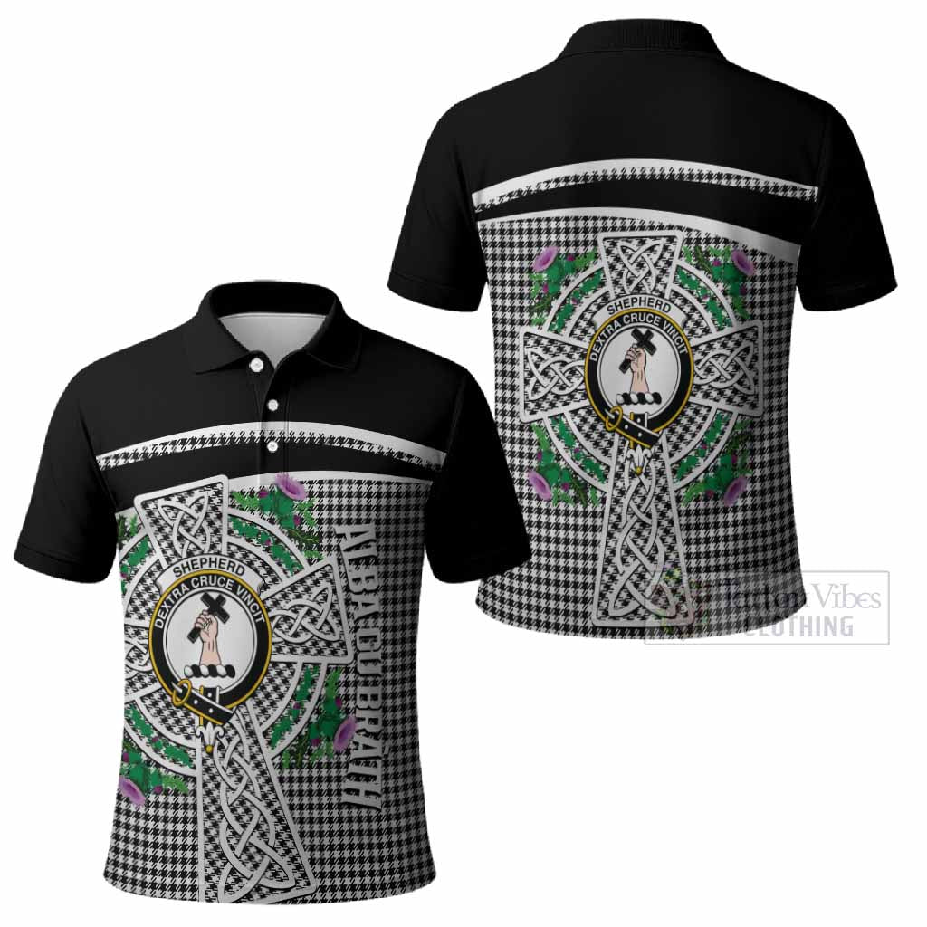 Shepherd Tartan Crest Polo Shirt Scottish Thistle Celtic Cross Alba Gu Brath