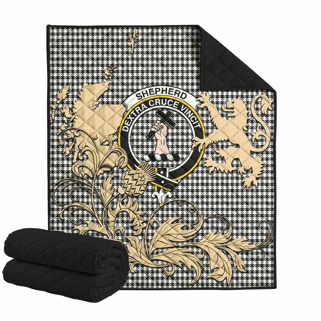 Shepherd Tartan Crest Premium Quilt with Scottish Iconic Symbols 