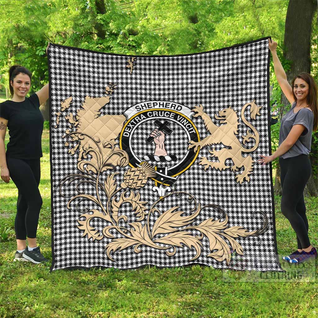 Shepherd Tartan Crest Premium Quilt with Scottish Iconic Symbols 