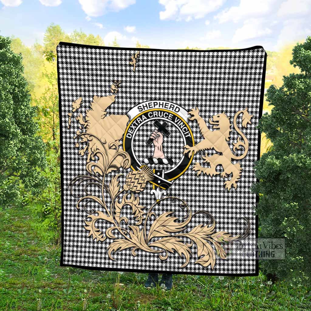 Shepherd Tartan Crest Premium Quilt with Scottish Iconic Symbols 