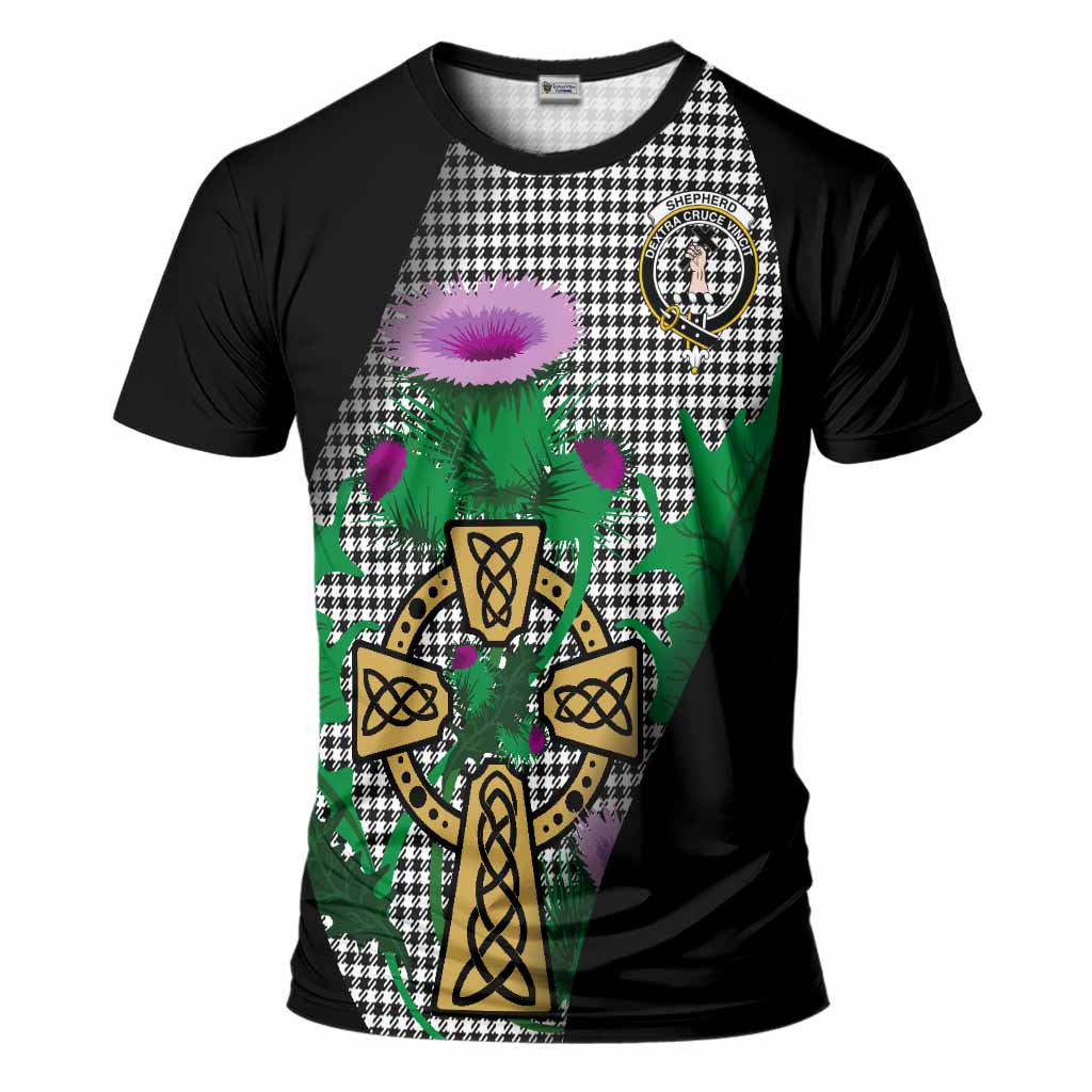 Shepherd Tartan Crest T-Shirt Celtic Cross Thistle Flowers