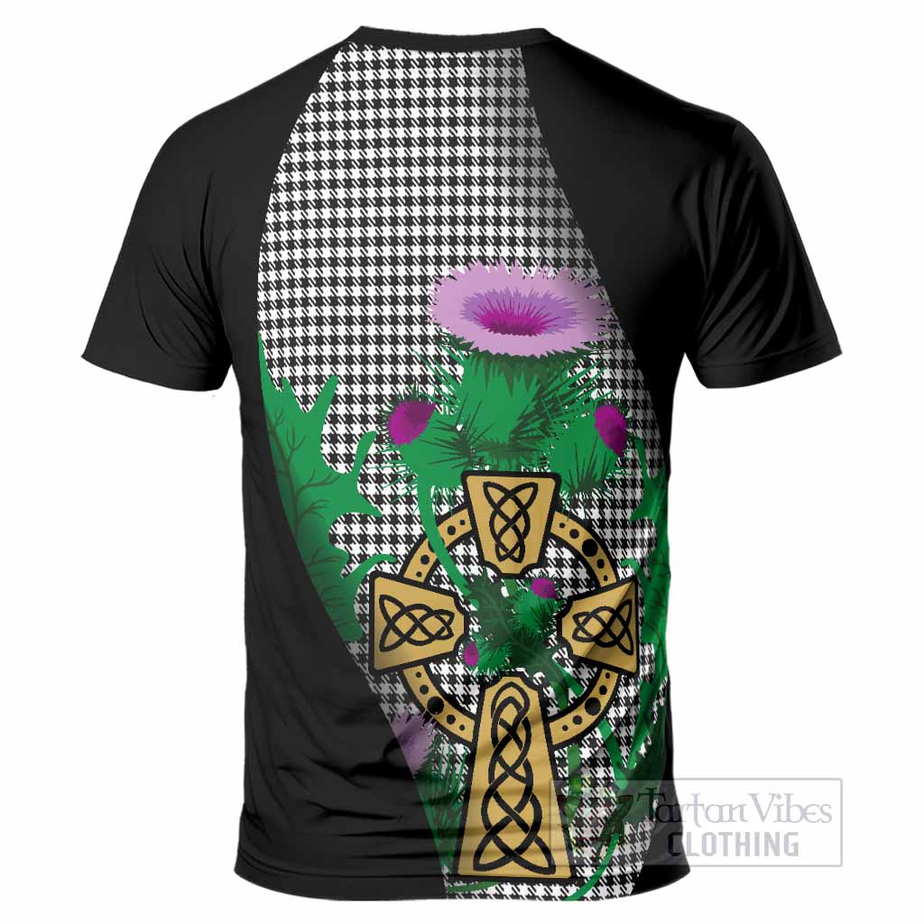 Shepherd Tartan Crest T-Shirt Celtic Cross Thistle Flowers