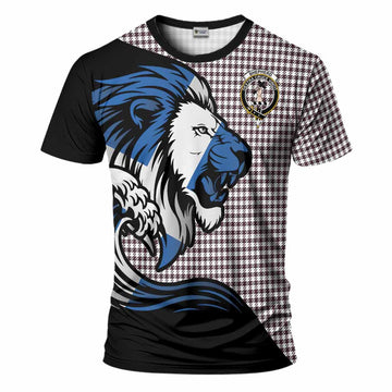 Shepherd Tartan Crest T-Shirt Scottish Golden Lions Wave Flow