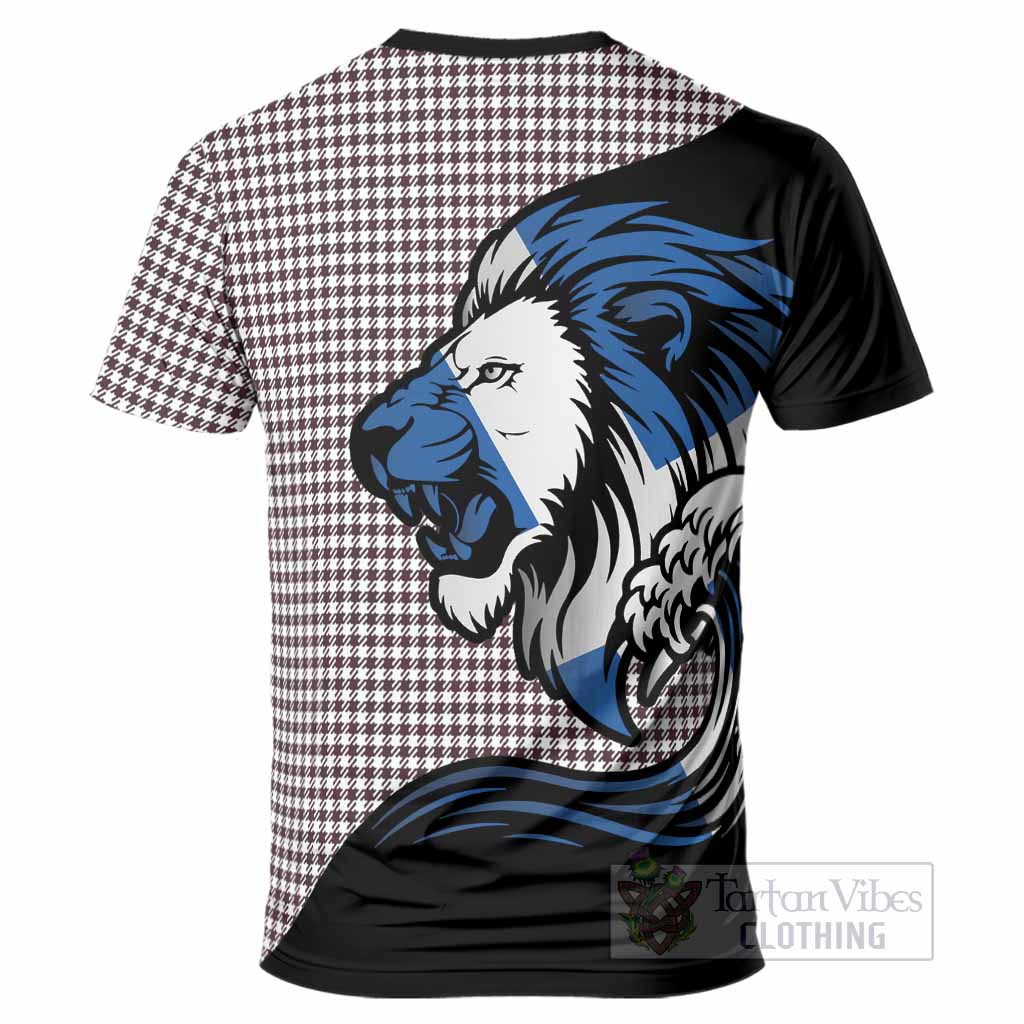 Shepherd Tartan Crest T-Shirt Scottish Golden Lions Wave Flow