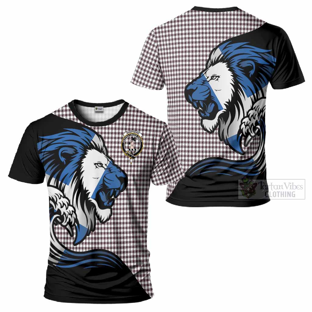 Shepherd Tartan Crest T-Shirt Scottish Golden Lions Wave Flow