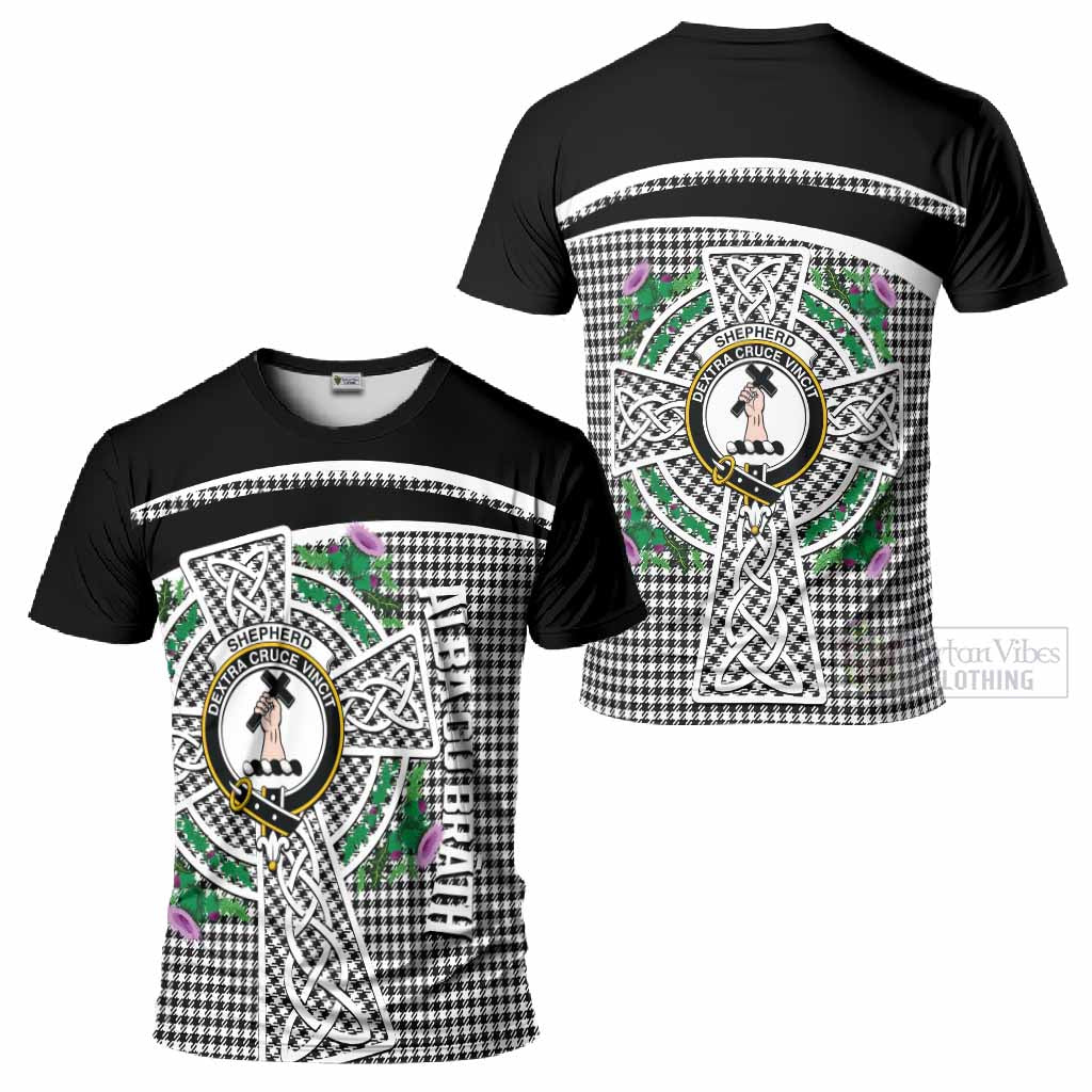 Shepherd Tartan Crest T-Shirt Scottish Thistle Celtic Cross Alba Gu Brath