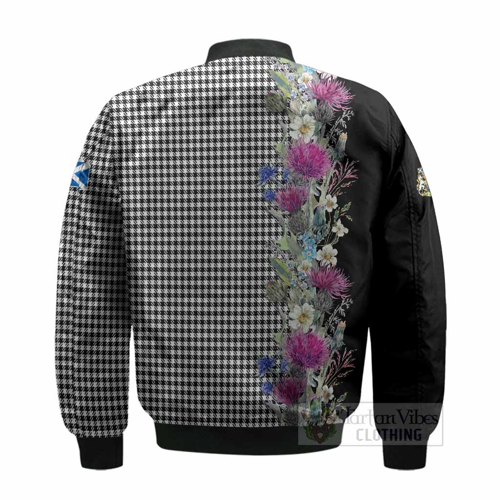 Shepherd Tartan Crest Thistle Floral Bomber Jacket - Tartan Vibes Clothing