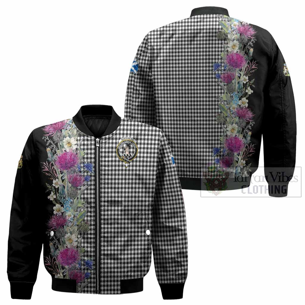 Shepherd Tartan Crest Thistle Floral Bomber Jacket - Tartan Vibes Clothing