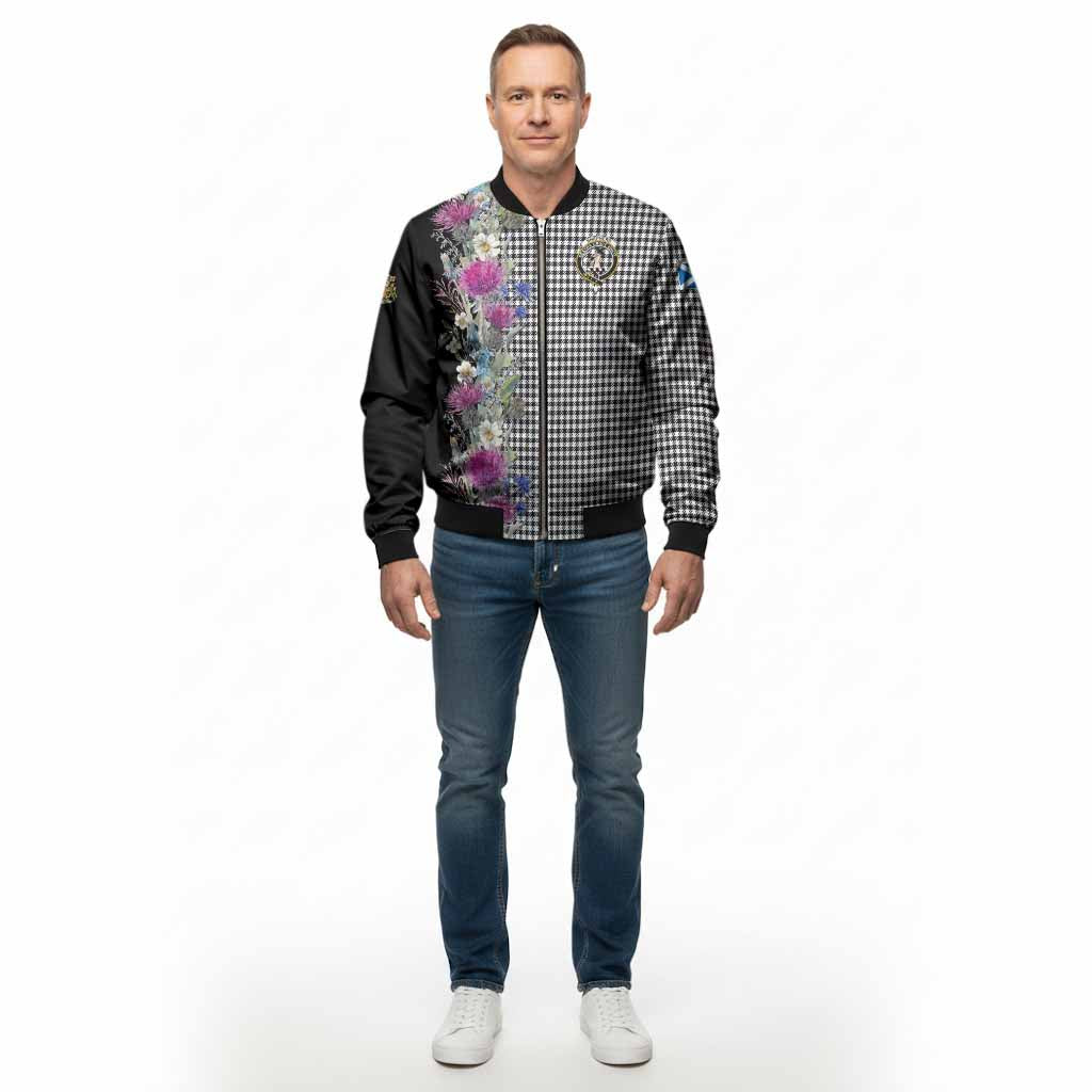Shepherd Tartan Crest Thistle Floral Bomber Jacket - Tartan Vibes Clothing