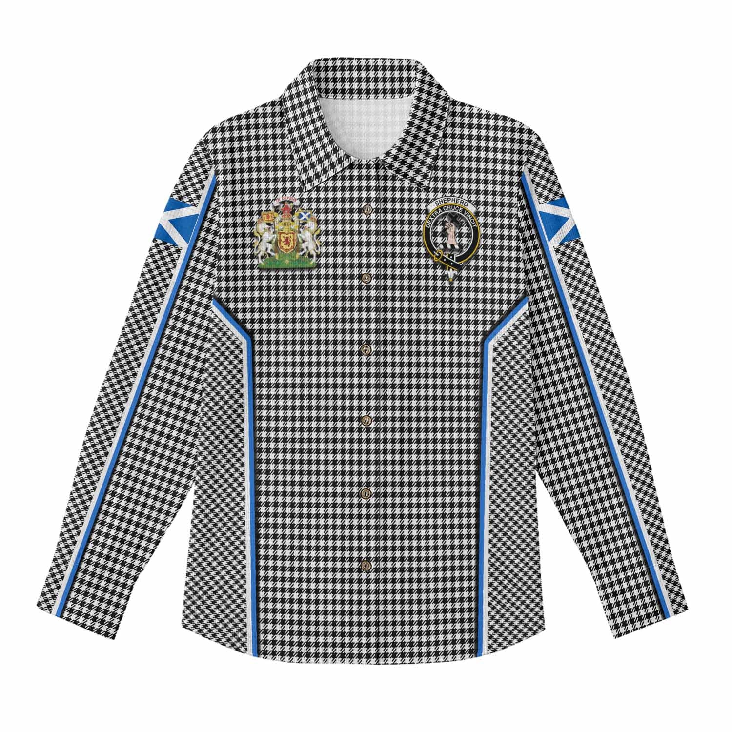 Shepherd Tartan Crest Women Casual Shirt Scotland Coat of Arm Flag Style - Tartan Vibes Clothing