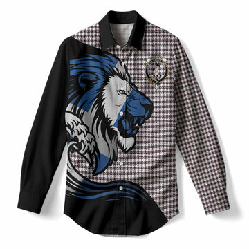 Shepherd Tartan Crest Women Casual Shirt Scottish Golden Lions Wave Flow