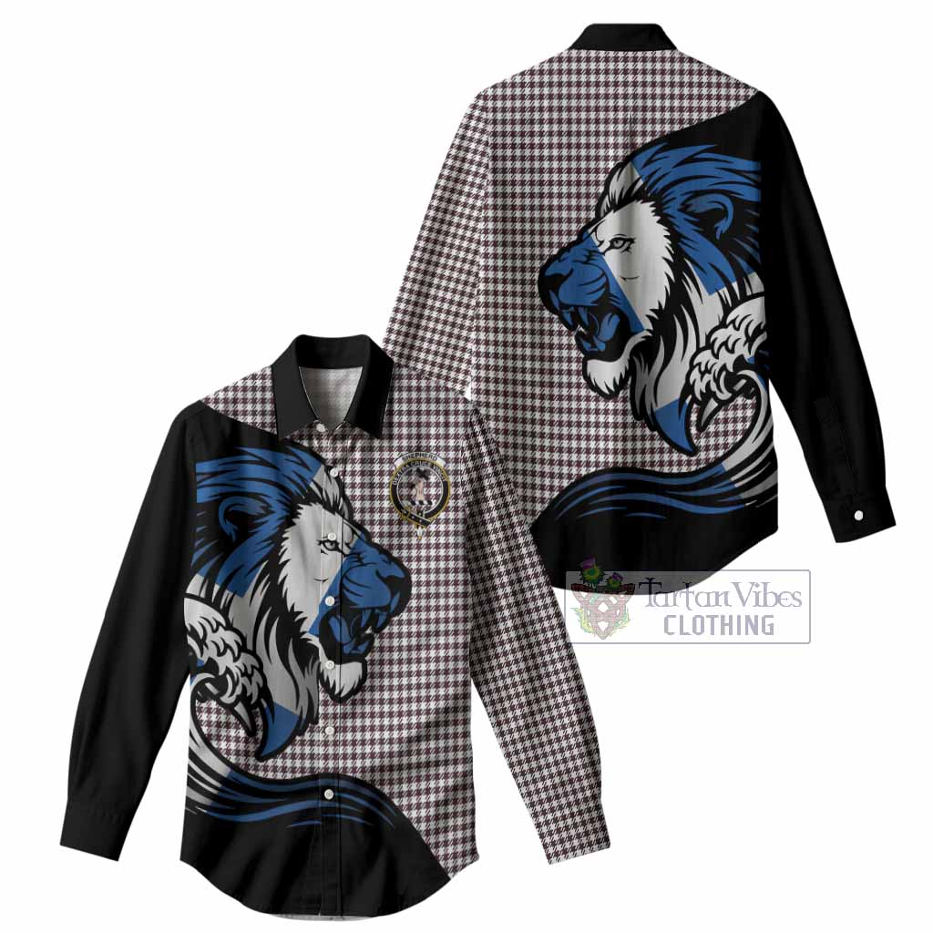 Shepherd Tartan Crest Women Casual Shirt Scottish Golden Lions Wave Flow