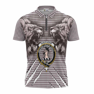 Shepherd Tartan Crest Zipper Polo Shirt Ferocious Lion Style