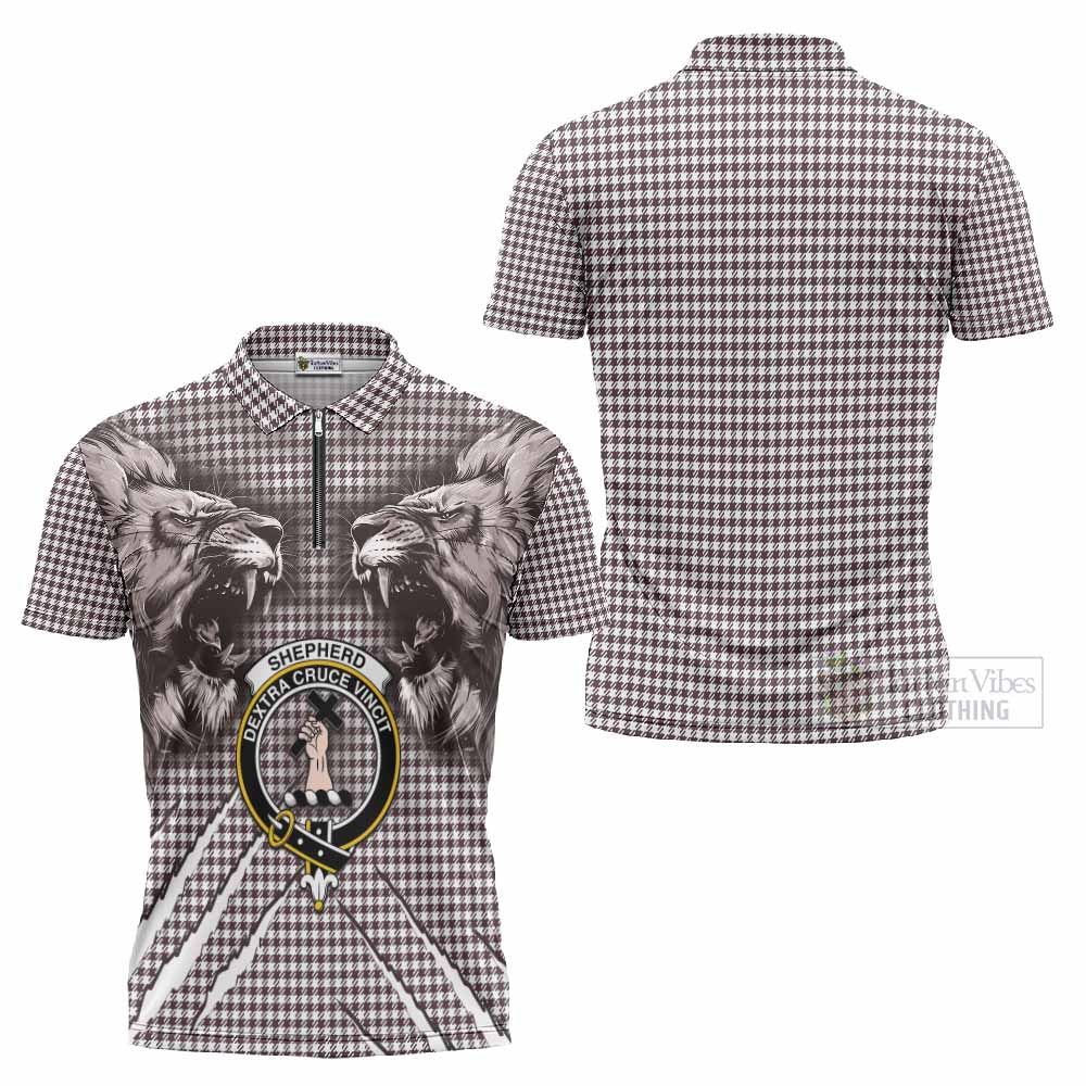 Shepherd Tartan Crest Zipper Polo Shirt Ferocious Lion Style