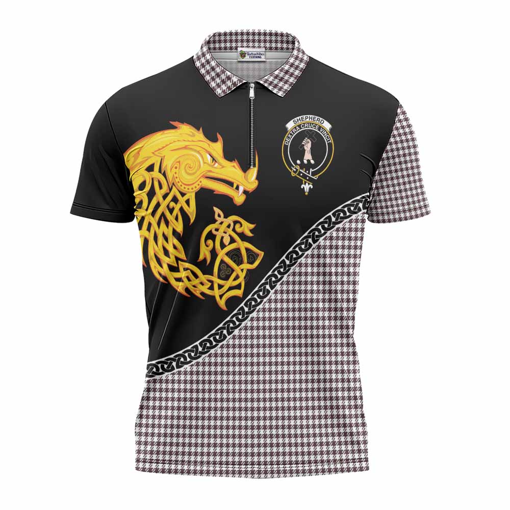 Shepherd Tartan Crest Zipper Polo Shirt Legendary Dragon Knot Half Style