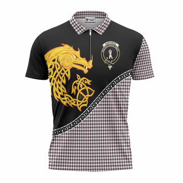 Shepherd Tartan Crest Zipper Polo Shirt Legendary Dragon Knot Half Style