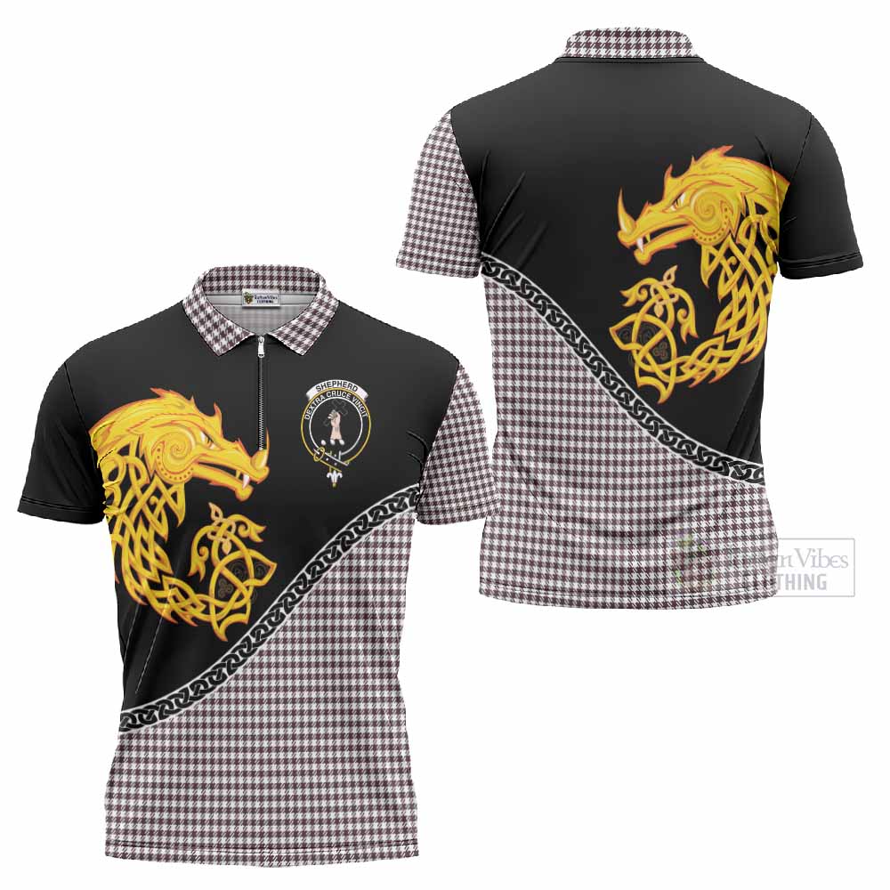 Shepherd Tartan Crest Zipper Polo Shirt Legendary Dragon Knot Half Style