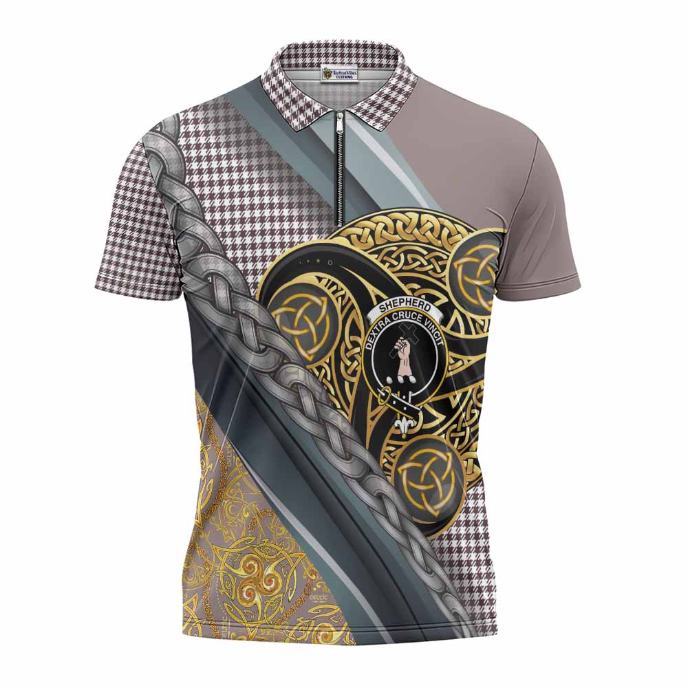 Shepherd Tartan Crest Zipper Polo Shirt Scottish Triskele Celtic