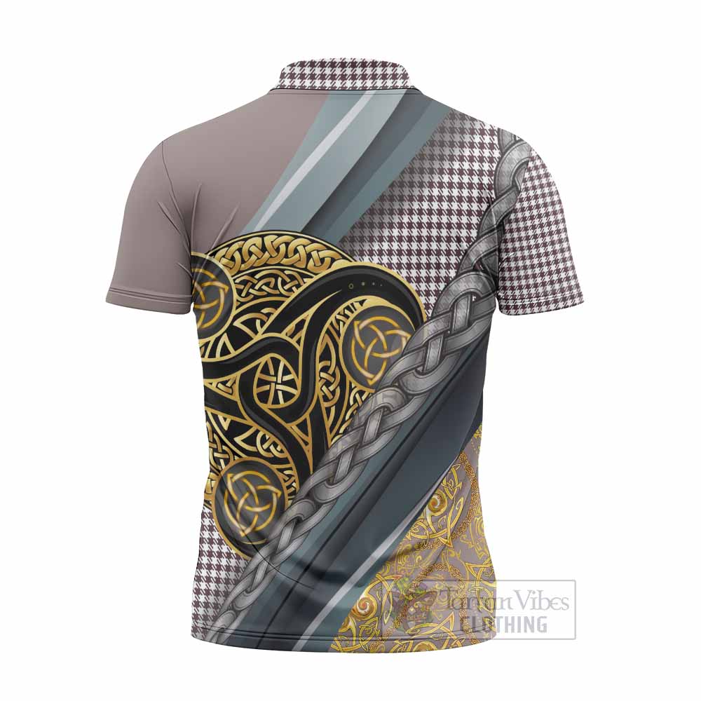 Shepherd Tartan Crest Zipper Polo Shirt Scottish Triskele Celtic