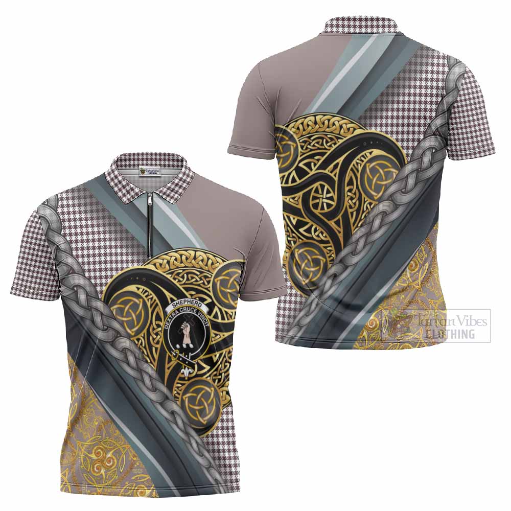 Shepherd Tartan Crest Zipper Polo Shirt Scottish Triskele Celtic