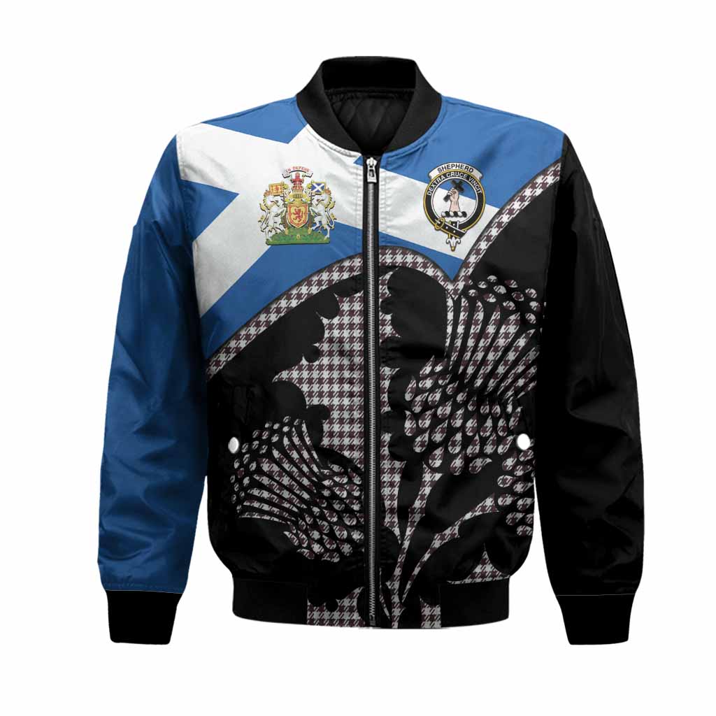 Shepherd Tartan Family Crest Bomber Jacket Scotland Thistle Floral Flag Style