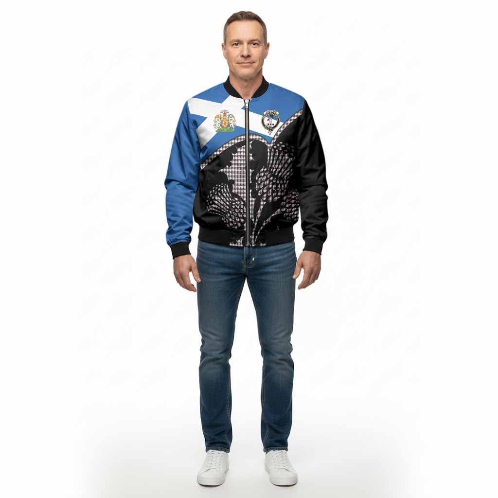 Shepherd Tartan Family Crest Bomber Jacket Scotland Thistle Floral Flag Style