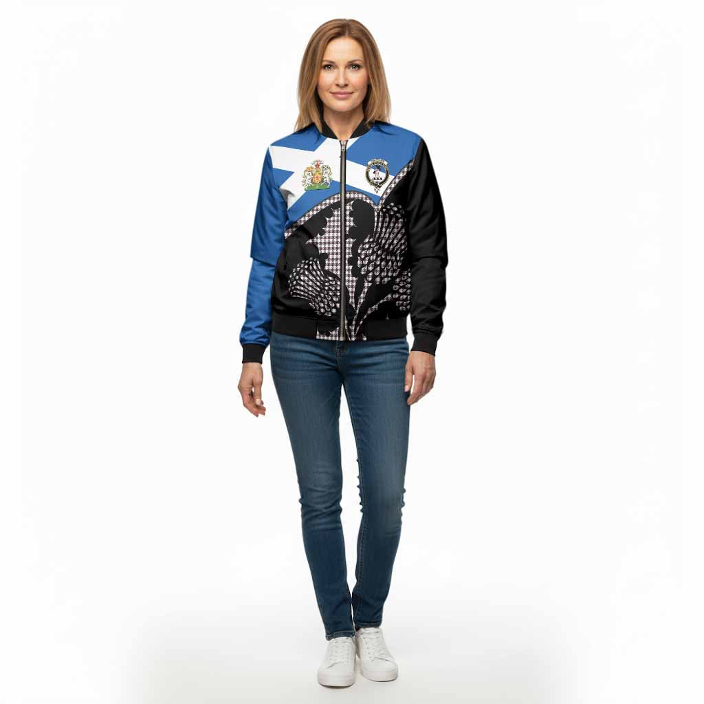 Shepherd Tartan Family Crest Bomber Jacket Scotland Thistle Floral Flag Style