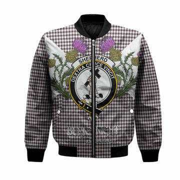 Shepherd Tartan Family Crest Bomber Jacket Scottish Burns Night Thistle Floral
