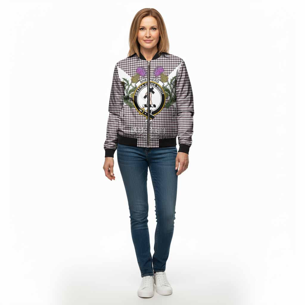 Shepherd Tartan Family Crest Bomber Jacket Scottish Burns Night Thistle Floral