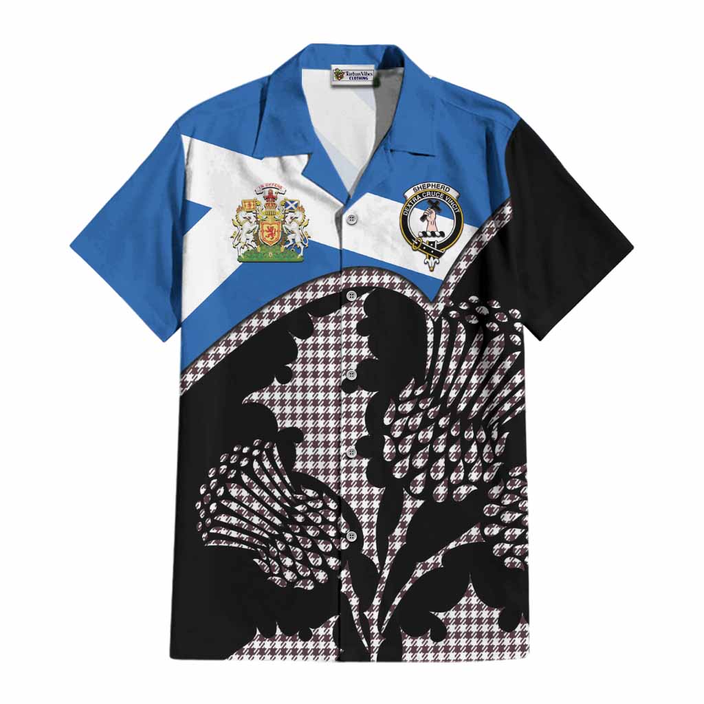 Shepherd Tartan Family Crest Cotton Hawaiian Shirt Scotland Thistle Floral Flag Style