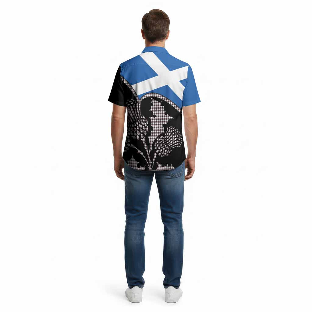 Shepherd Tartan Family Crest Cotton Hawaiian Shirt Scotland Thistle Floral Flag Style