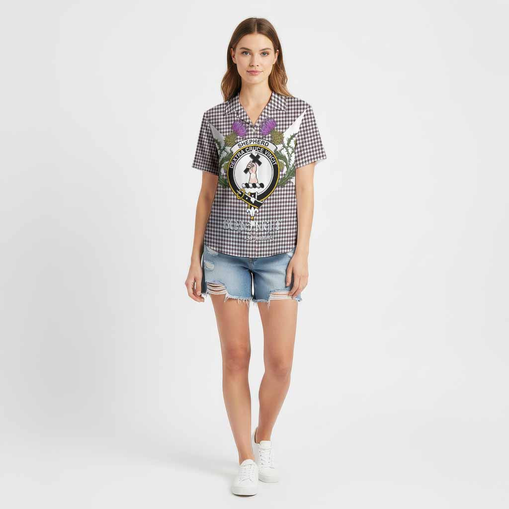 Shepherd Tartan Family Crest Cotton Hawaiian Shirt Scottish Burns Night Thistle Floral