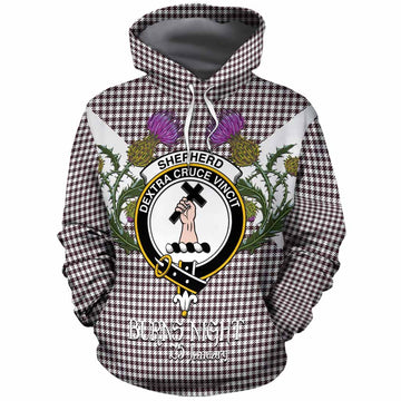 Shepherd Tartan Family Crest Cotton Hoodie Scottish Burns Night Thistle Floral