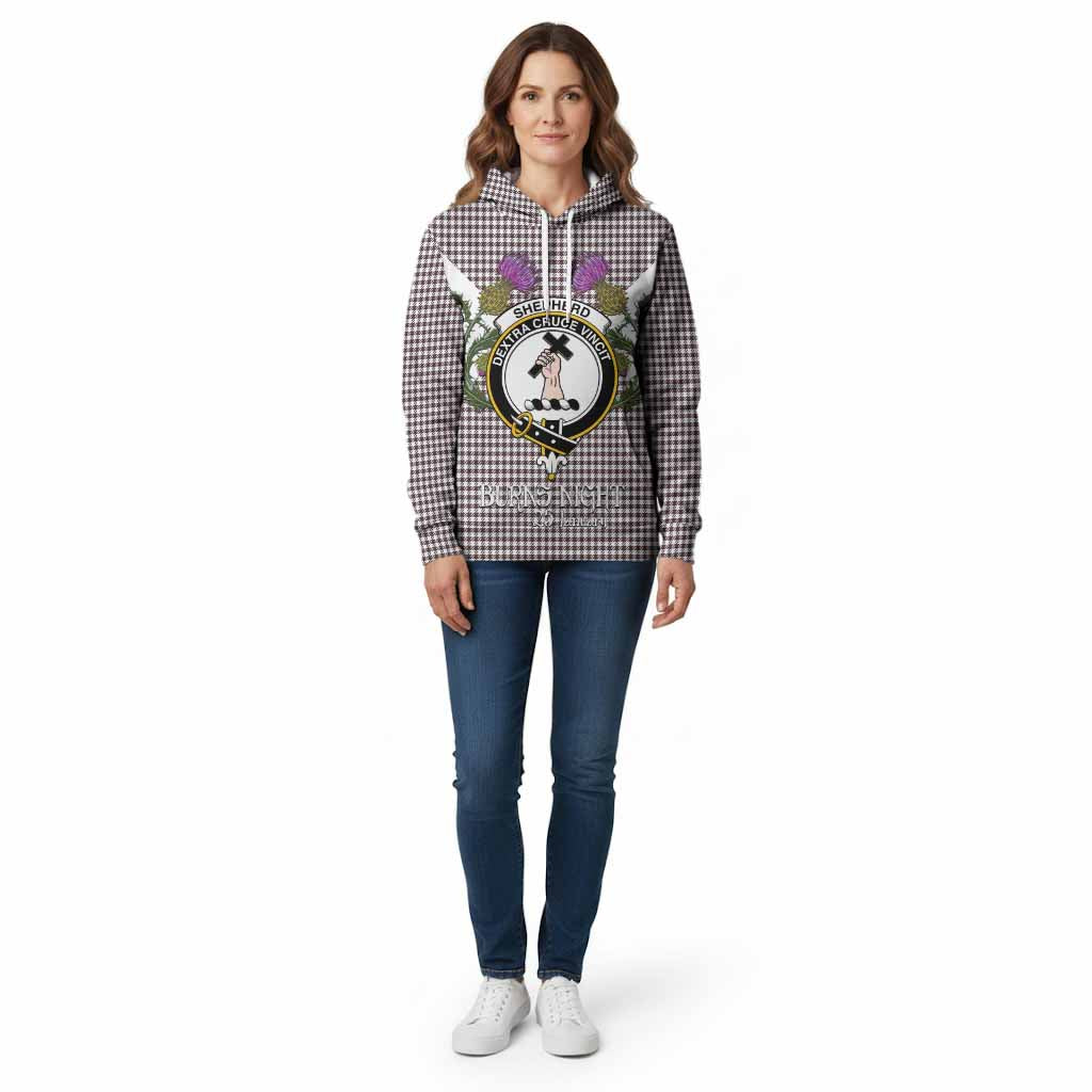 Shepherd Tartan Family Crest Cotton Hoodie Scottish Burns Night Thistle Floral