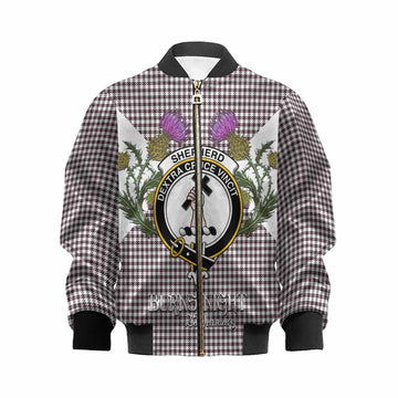 Shepherd Tartan Family Crest Kid Bomber Jacket Scottish Burns Night Thistle Floral