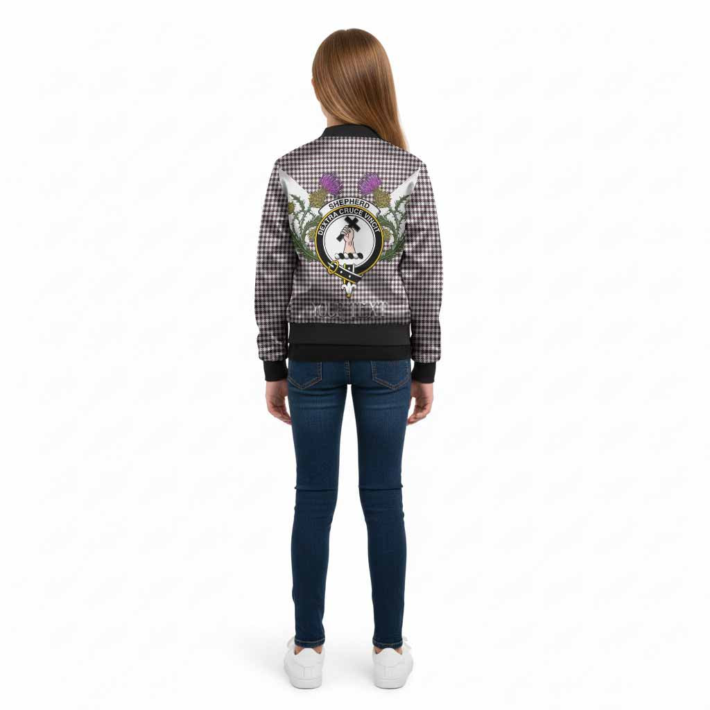 Shepherd Tartan Family Crest Kid Bomber Jacket Scottish Burns Night Thistle Floral