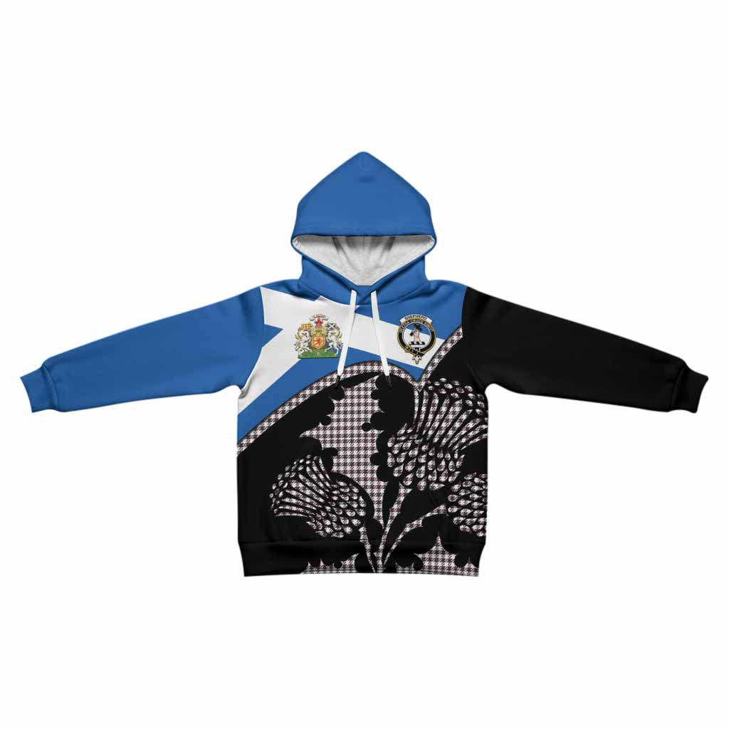 Shepherd Tartan Family Crest Kid Hoodie Scotland Thistle Floral Flag Style