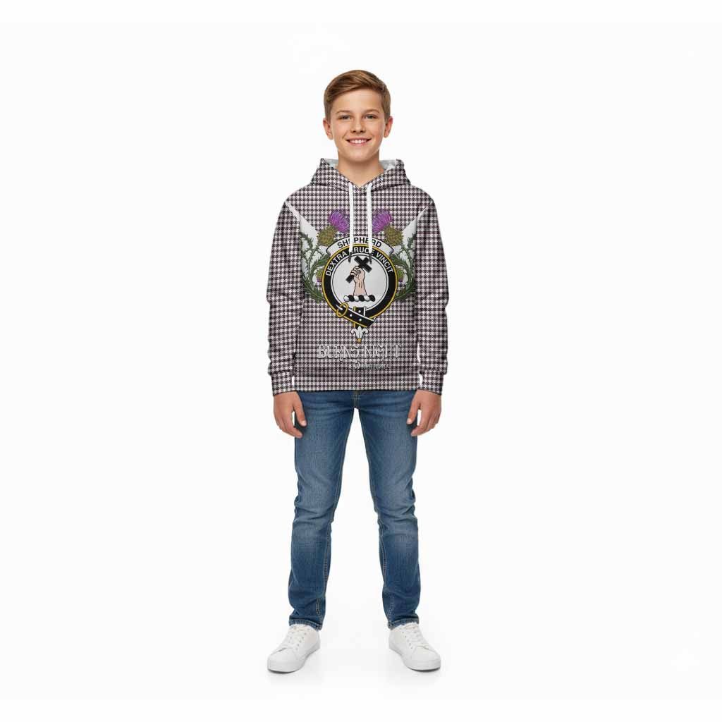Shepherd Tartan Family Crest Kid Hoodie Scottish Burns Night Thistle Floral