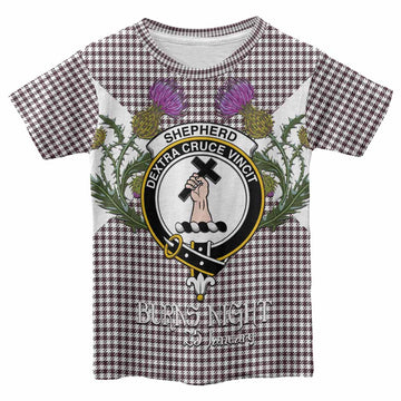 Shepherd Tartan Family Crest Kid T-shirt Scottish Burns Night Thistle Floral