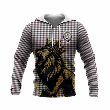 Shepherd Tartan Family Crest Knitted Hoodie Crowned Lion Roaring