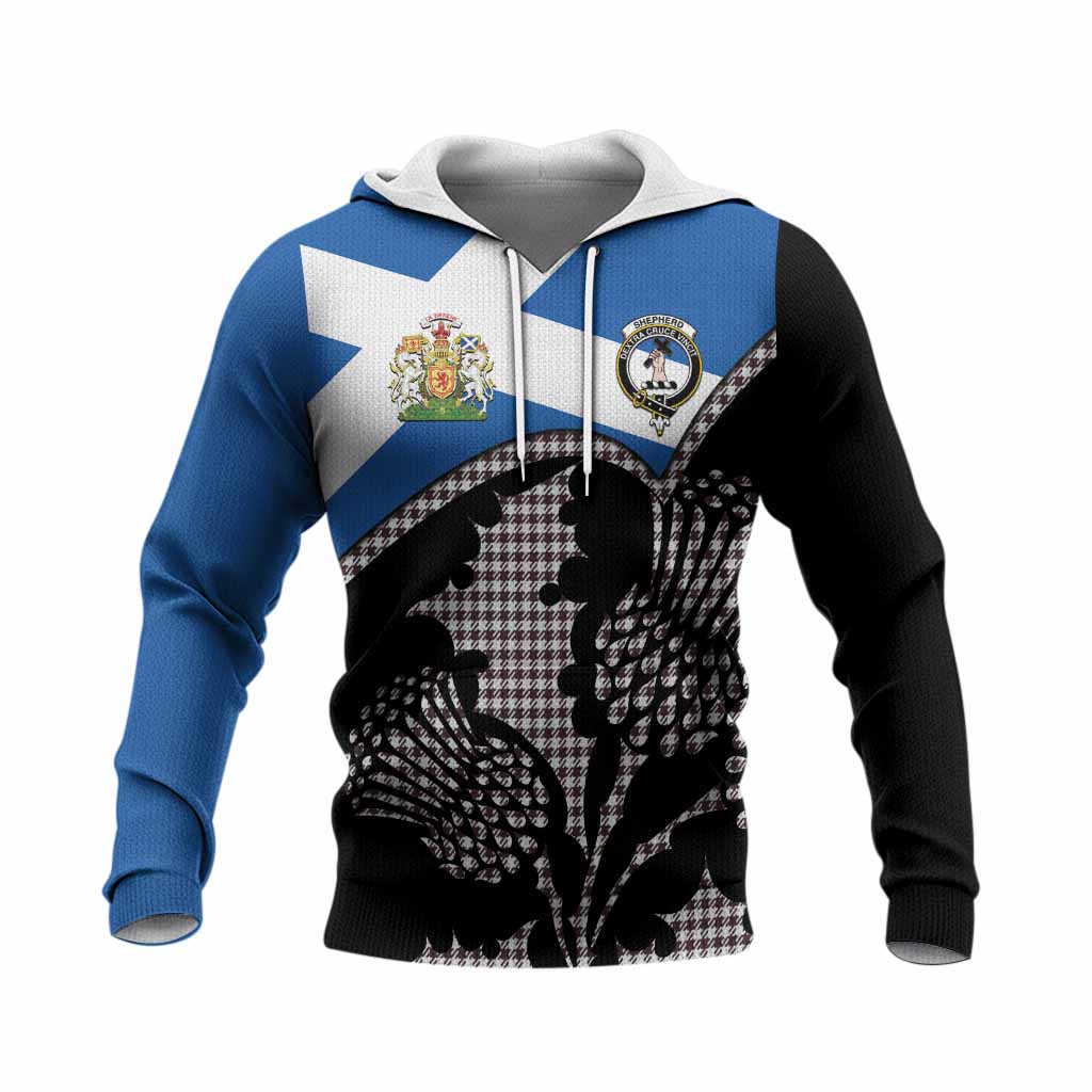 Shepherd Tartan Family Crest Knitted Hoodie Scotland Thistle Floral Flag Style