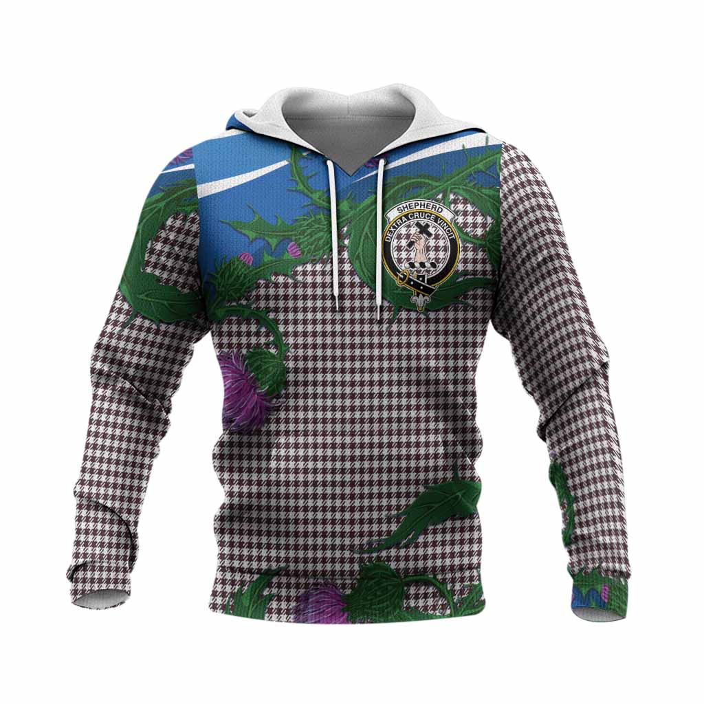 Shepherd Tartan Family Crest Knitted Hoodie Thistle in Minimalism